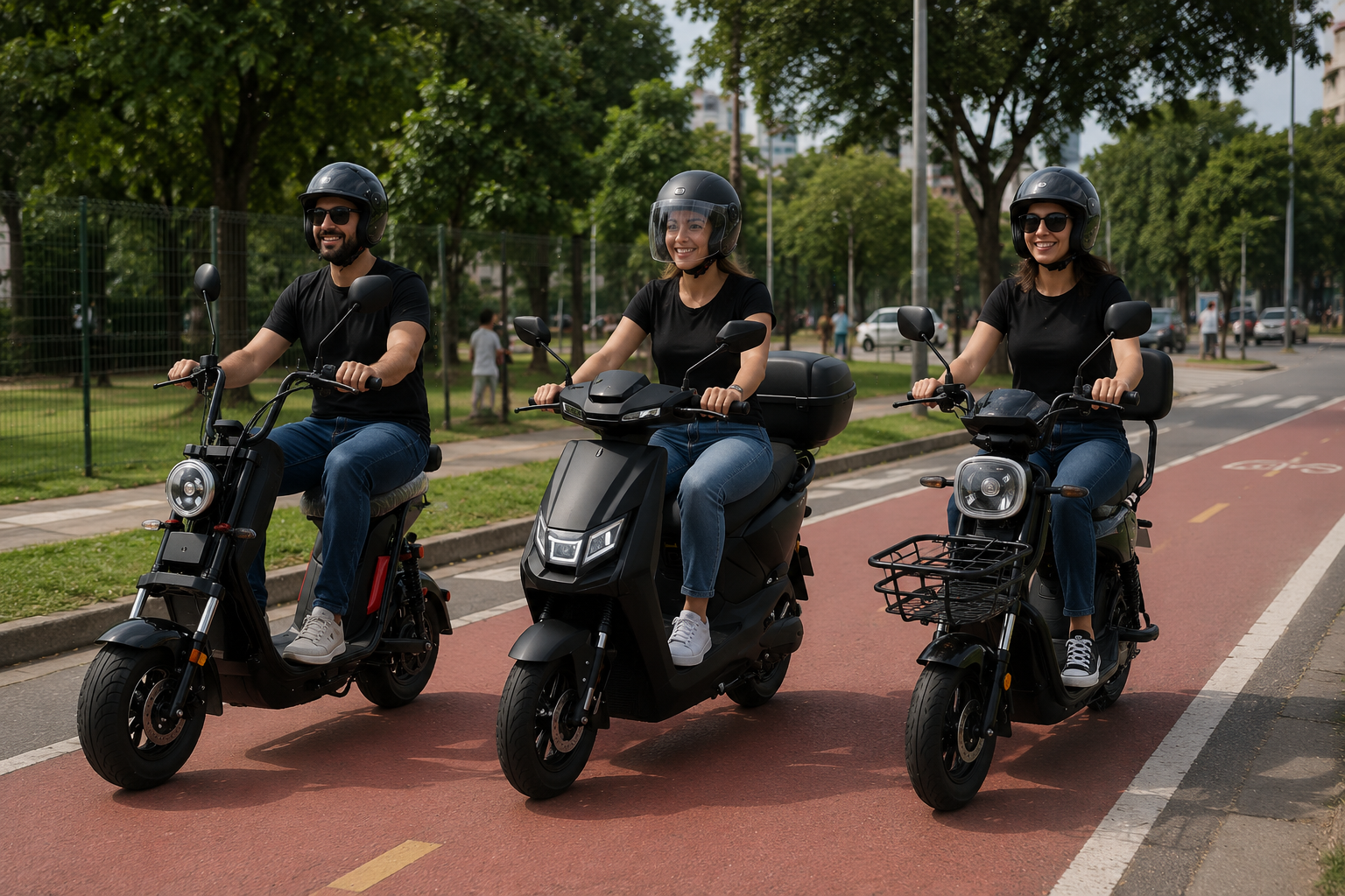 Pessoas pilotando scooters elétricas VEXTRO pela cidade